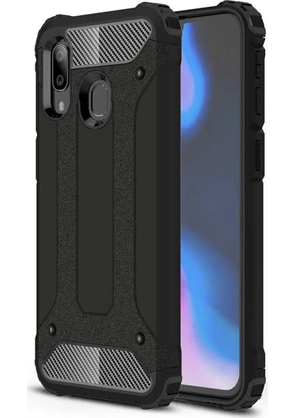 Case 4U Galaxy A20 - A30 Kılıf Military Armor Çift Katmanlı Crash Silikon Kılıf Siyah