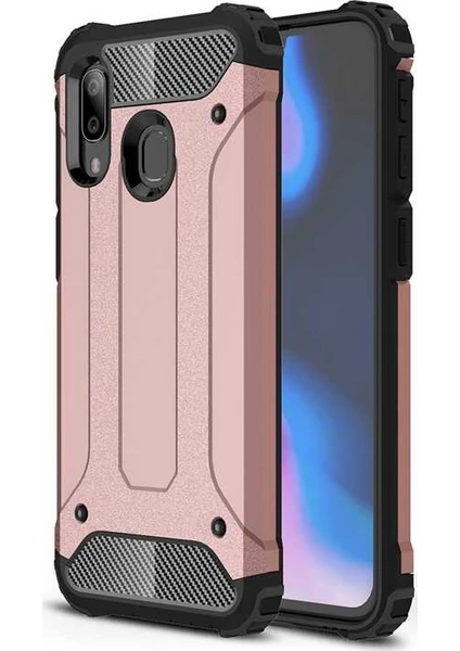 Case 4U Galaxy A20 - A30 Kılıf Military Armor Çift Katmanlı Crash Silikon Kılıf Rose Gold