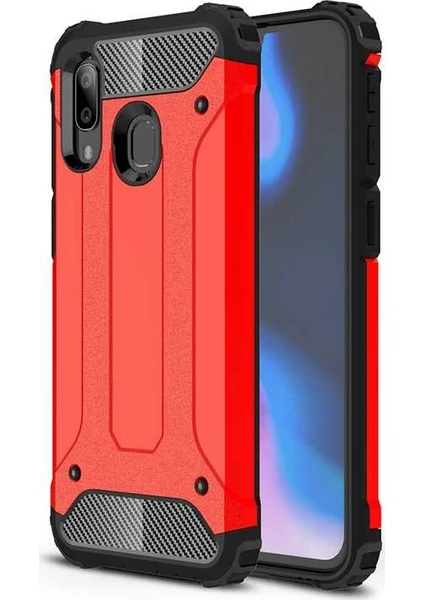 Case 4U Galaxy A20 - A30 Kılıf Military Armor Çift Katmanlı Crash Silikon Kılıf Kırmızı