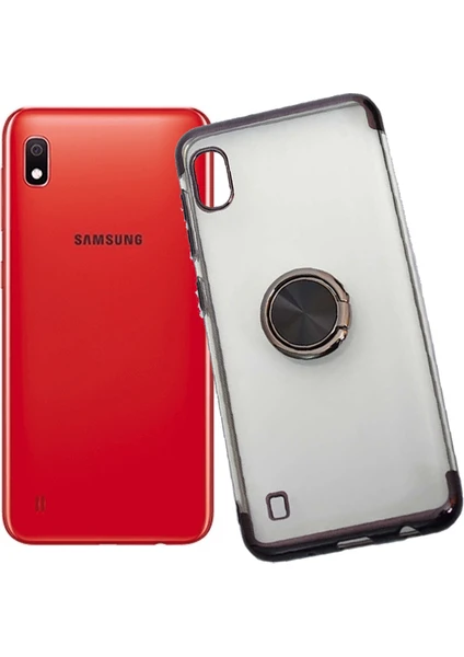 Case 4U Samsung Galaxy A10 Kılıf Yüzüklü Standlı Manyetik Silikon Gess Arka Kapak Siyah