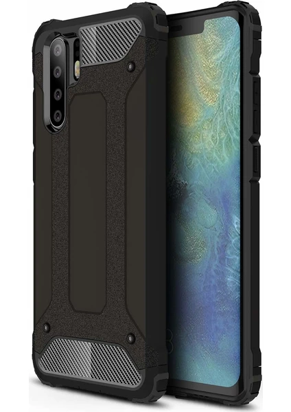 Case 4U Huawei P30 Pro Kılıf Military Armor Çift Katmanlı Crash Silikon Kılıf Siyah