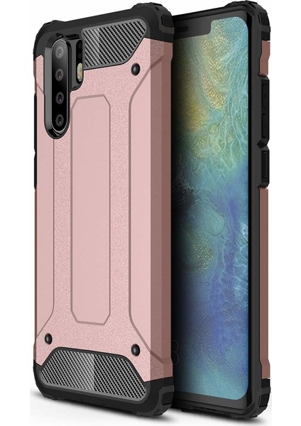 Huawei P30 Pro Kılıf Military Armor Çift Katmanlı Crash Silikon Kılıf Rose Gold