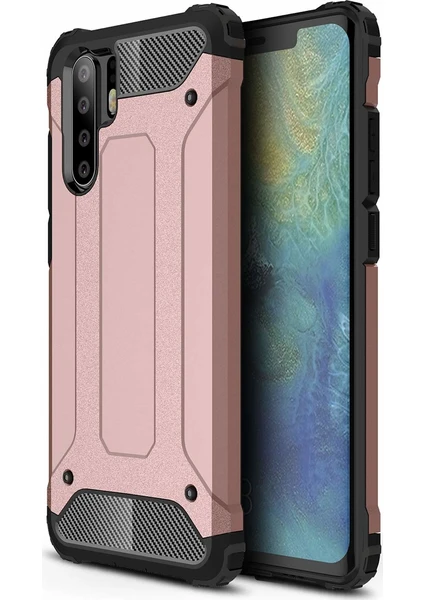 Case 4U Huawei P30 Pro Kılıf Military Armor Çift Katmanlı Crash Silikon Kılıf Rose Gold