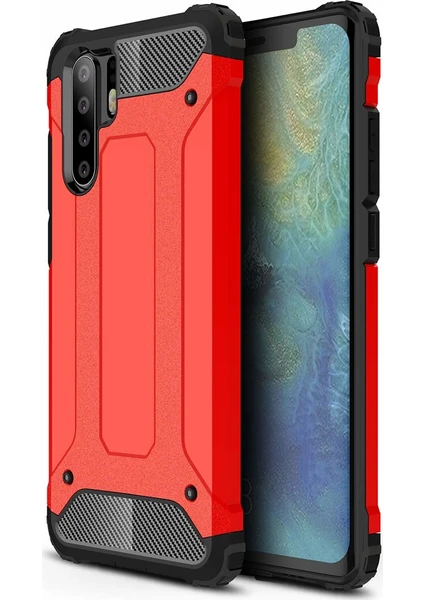 Case 4U Huawei P30 Pro Kılıf Military Armor Çift Katmanlı Crash Silikon Kılıf Kırmızı