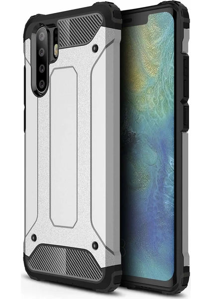 Case 4U Huawei P30 Pro Kılıf Military Armor Çift Katmanlı Crash Silikon Kılıf Gümüş