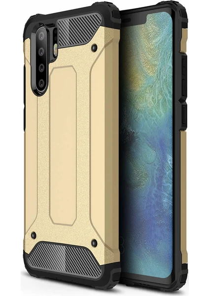 Case 4U Huawei P30 Pro Kılıf Military Armor Çift Katmanlı Crash Silikon Kılıf Altın