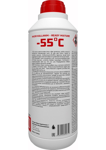 -55 Derece Hazır Karışım 1.5 Litre Kırmızı Organik Antifriz - G12 (Üretim Yılı: 2024)