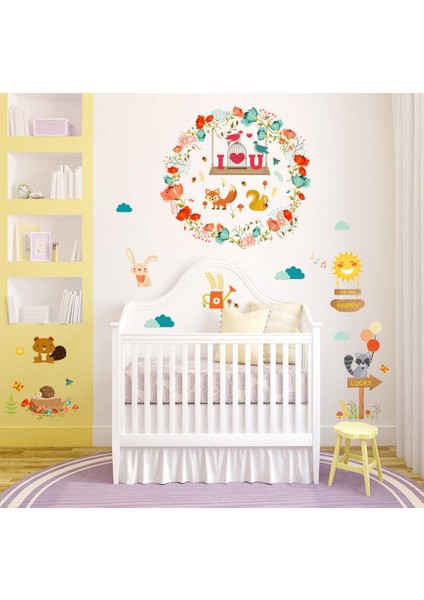 Sevimli Orman Hayvanları Sincap Kuş Güneş Sticker