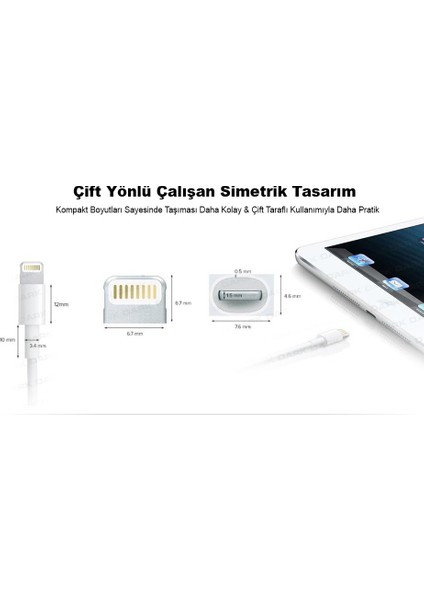 Apple iPhone Uyumlu iPad Lightning Data ve Şarj Kablosu
