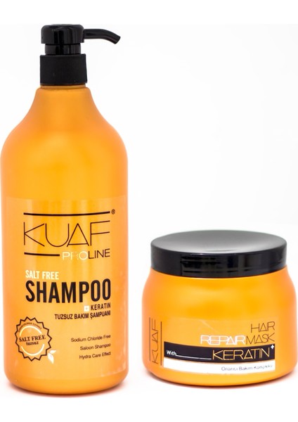 Tuzsuz Şampuan ve Keratinli Saç Maskesi - Besleyici, Parlaklık ve Canlılık Veren, Tüm Saç Tipleri İçin 1 Lt + 500 ml