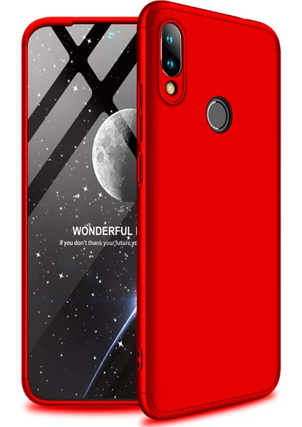 Case 4U Xiaomi Redmi Note 7 Kılıf 3 Parçalı Tam Koruma Sert Mika Ays Kapak Kırmızı