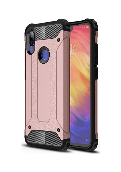 Case 4U Xiaomi Redmi Note 7 Kılıf Military Armor Çift Katmanlı Crash Silikon Kılıf Rose Gold