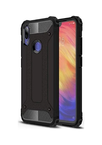 Case 4U Xiaomi Redmi Note 7 Kılıf Military Armor Çift Katmanlı Crash Silikon Kılıf Siyah