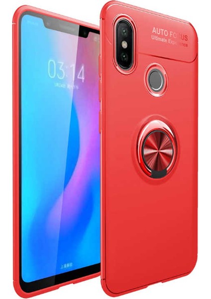 Xiaomi Redmi Note 7 Kılıf Autofocus Shockprof Ravel Yüzüklü Standlı Slikon Kapak Kırmızı