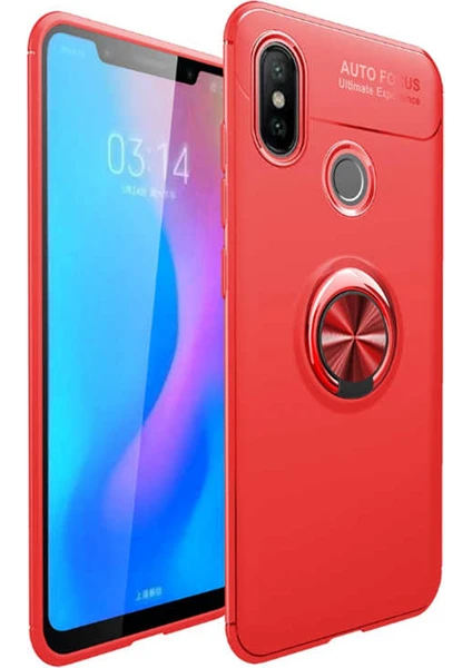 Case 4U Xiaomi Redmi Note 7 Kılıf Autofocus Shockprof Ravel Yüzüklü Standlı Slikon Kapak Kırmızı