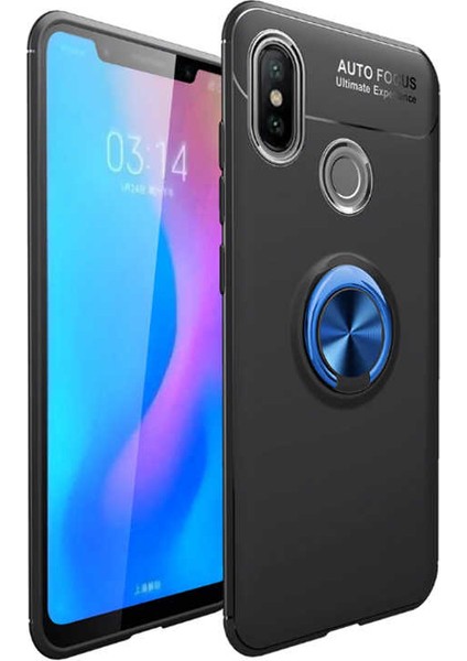 Xiaomi Redmi Note 7 Kılıf Autofocus Shockprof Ravel Yüzüklü Standlı Slikon Kapak Siyah Laciert