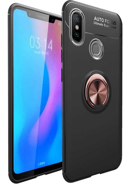 Xiaomi Redmi Note 7 Kılıf Autofocus Shockprof Ravel Yüzüklü Standlı Slikon Kapak Siyah Rose Gold