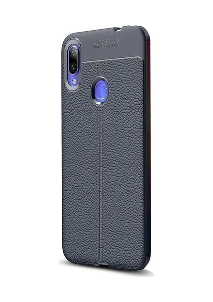 Case 4U Xiaomi Redmi Note 7 Kılıf Rugan Armor Deri Görünümlü Yüksek Kalite Silikon Niss Lacivert