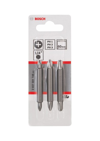 - 3 Parçalı Çift Taraflı Vidalama Ucu Seti - Ph1, Ph2, Ph3, Ph1, Ph2, Ph3: 60 Mm