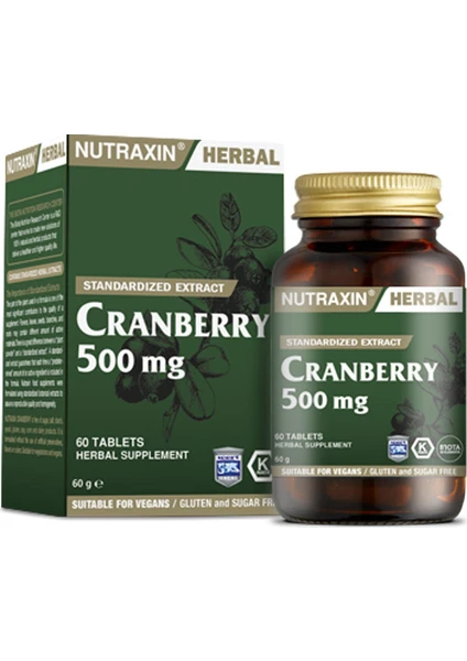 Cranberry 500 mg Takviye Edici Gıda 60 Tablet