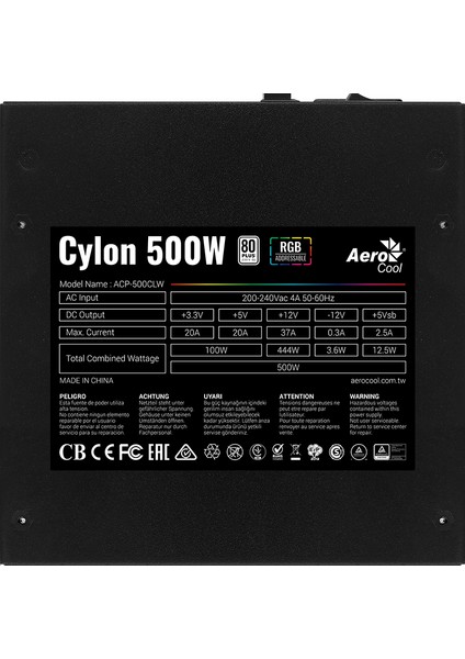 Cylon 500W RGB 80+ Güç Kaynağı (AE-CYLNP500)