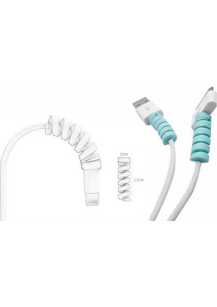 Micro USB - Type C - iPhone Uyumlu Kablo Spiral Kablo Koruyucu Krem