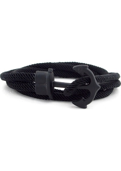 Büyük Metal Çapalı Siyah Sarma Erkek Bileklik Bt580