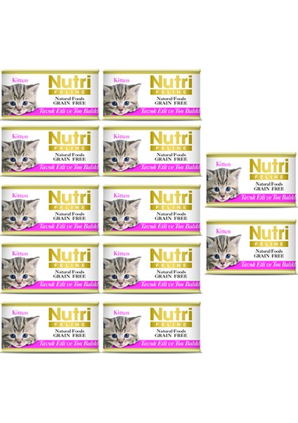 Nutri Feline Kitten Tavuk & Ton Balığı Konserve Yavru Kedi Maması 85 gr 12 Adet