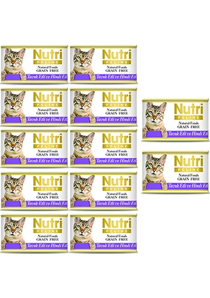 Nutri Feline Tavuk Eti & Hindi Eti Konserve Yetişkin Kedi Maması 85 gr 12 Adet