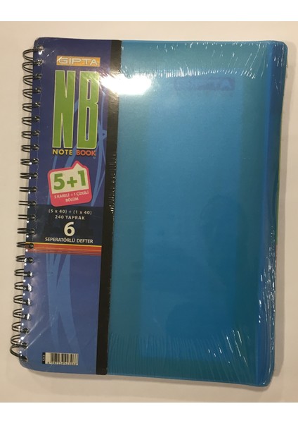 A4 240 Yaprak 5 Kareli + 1 Çizgili Plastik Kapaklı Sipiralli Defter