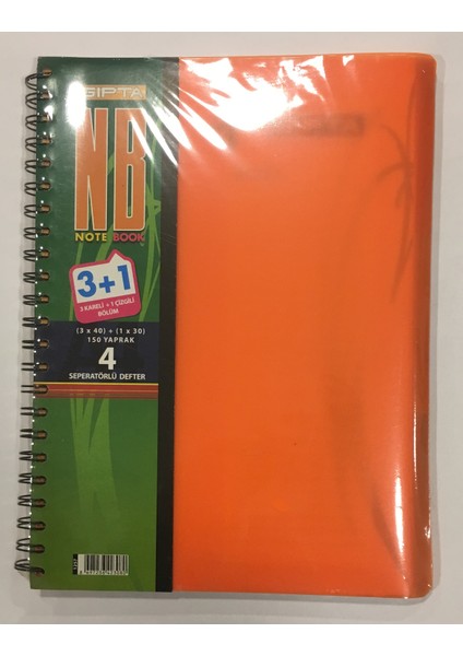 A4 150 Yaprak 3 Kareli + 1 Çizgili Plastik Kapaklı Sipiralli Defter