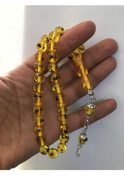 Kehribar Tesbih Karınca Fosilli Sarı Renkli Tesbih