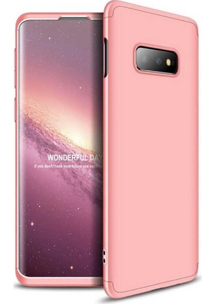 Samsung Galaxy S10e Kılıf 3 Parçalı Tam Koruma Sert Mika Ays Kapak Rose Gold