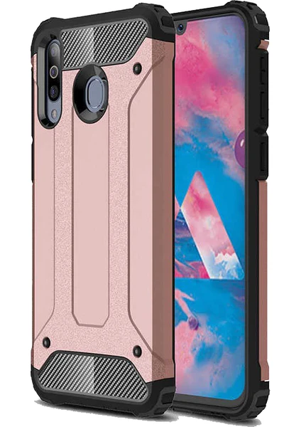 Case 4U Galaxy M30 Kılıf Military Armor Çift Katmanlı Crash Silikon Kılıf Rose Gold