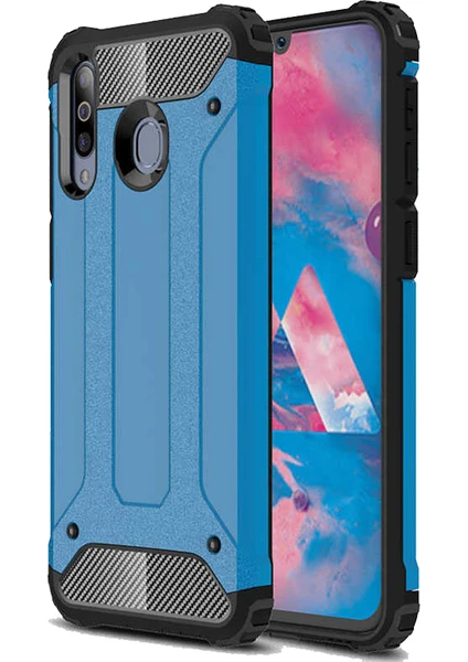 Case 4U Galaxy M30 Kılıf Military Armor Çift Katmanlı Crash Silikon Kılıf Mavi