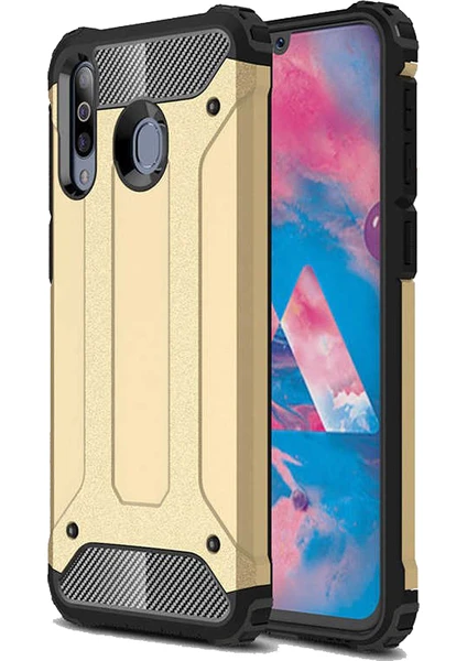 Case 4U Galaxy M30 Kılıf Military Armor Çift Katmanlı Crash Silikon Kılıf Altın