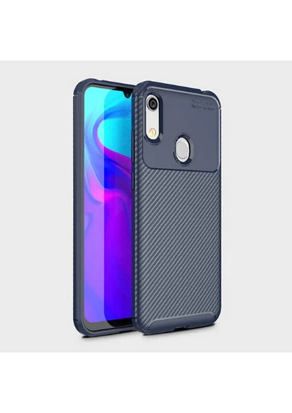 Case 4U Huawei Y6 2019 Kılıf Rugged Armor Karbon Desenli Lüx Negro Silikon Arka Kapak Lacivert