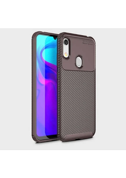 Case 4U Huawei Y6 2019 Kılıf Rugged Armor Karbon Desenli Lüx Negro Silikon Arka Kapak Kahverengi