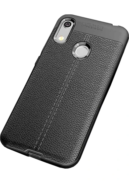 Case 4U Huawei Y6 2019 Kılıf Rugan Armor Deri Görünümlü Yüksek Kalite Silikon Niss Siyah