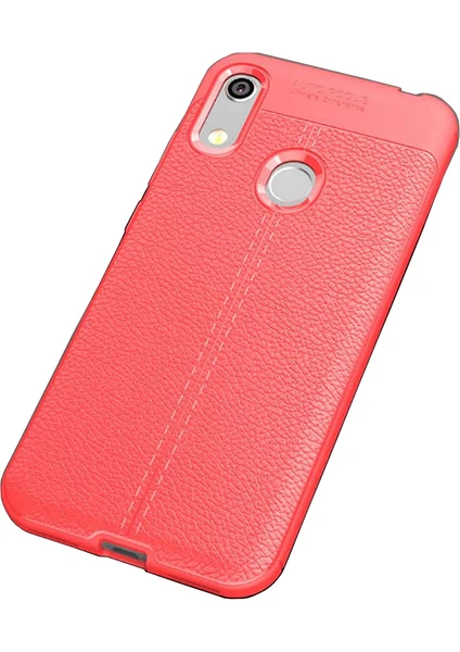 Case 4U Huawei Y6 2019 Kılıf Rugan Armor Deri Görünümlü Yüksek Kalite Silikon Niss Kırmızı