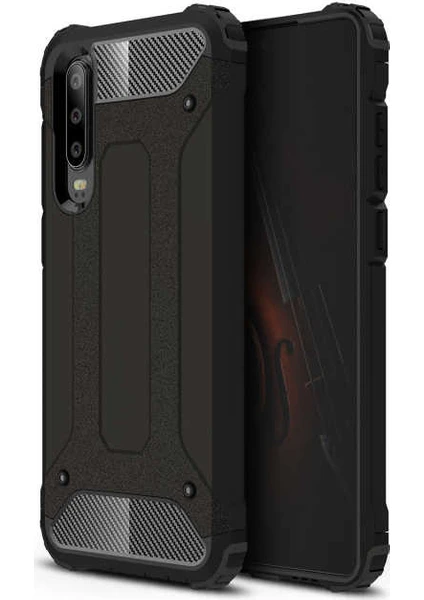 Case 4U Huawei P30 Kılıf Military Armor Çift Katmanlı Crash Silikon Kılıf Siyah