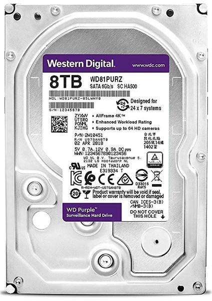 Purple 8TB 3.5" 5400RPM 256MB Sata 3 (WD81PURZ)