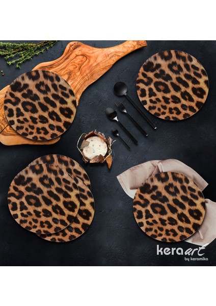 Keraart 24 Parça 6 Kişilik Yemek Takımı Leopar Desenli