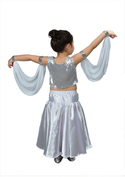 Gümüş Modern Dans Kostümü Kız Çocuk 11-12 Yaş