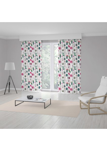 Kaktüs Desenli Dijital Baskılı 3D Fon Perde - 140 x 260 cm