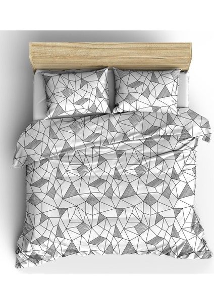 teks Yüzde Yüz Pamuklu Kany Geometrik Çift Kişilik 200x220+2*(50x70) Nevresim Seti ve Yastık Kılıfı Seti
