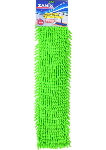 Nemli Makarna Mop Ucu Mikrofiber Şönil Paspas Yedeği 60 cm Yeşil