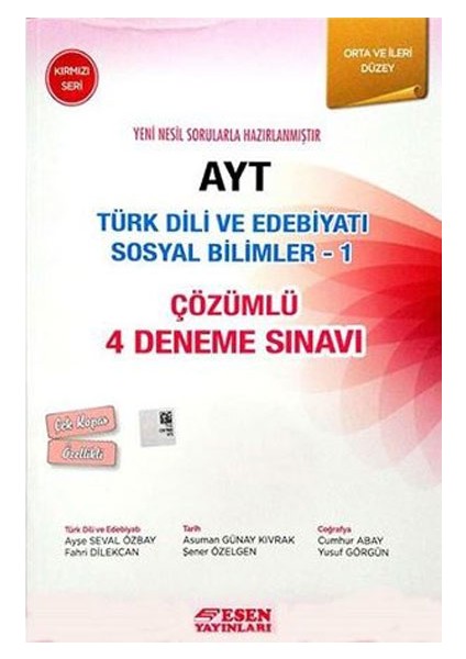 AYT Çözümlü 4 Deneme Türk Dili ve Edebiyatı Sosyal Bilimler 1 Kırmızı Seri