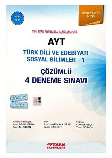 AYT Çözümlü 4 Deneme Türk Dili ve Edebiyatı Sosyal Bilimler 1 Mavi Seri