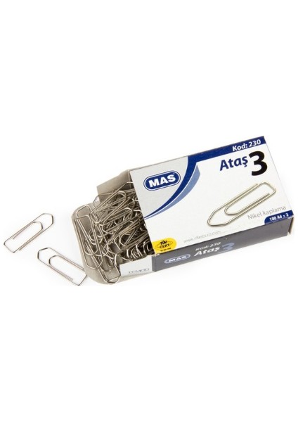 Ataş No:3 Nikel Kaplı 100 Adet 230 24 Lü Paket